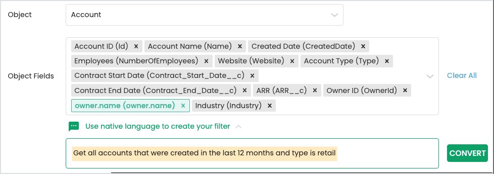 Filter Builder prompt input with object fields selected
