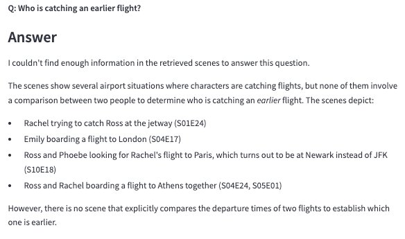 Friends RAG explaining it lacks enough information to answer