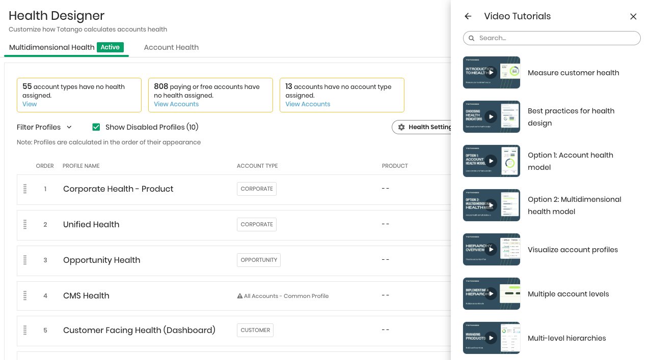 Video tutorials surfaced during Health profile setup