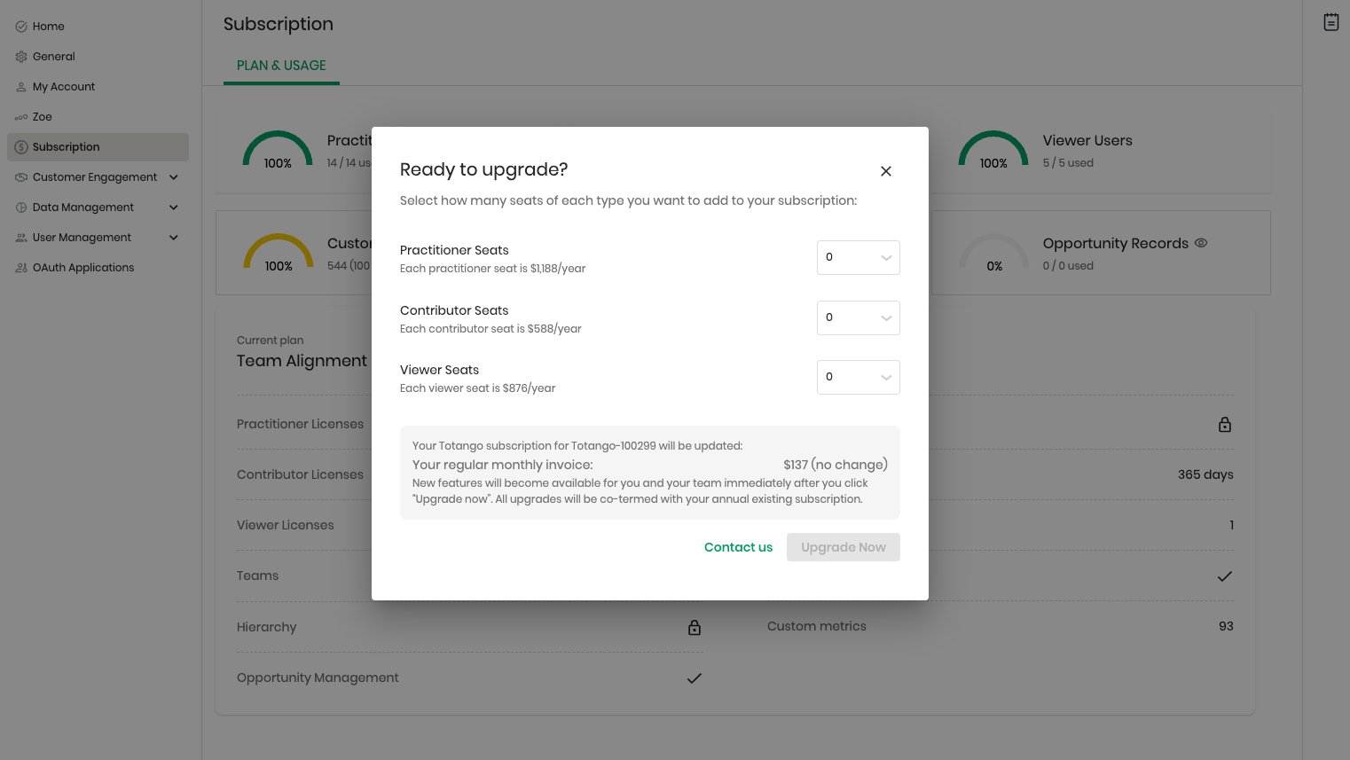 One-click expansion dialog with per-seat pricing